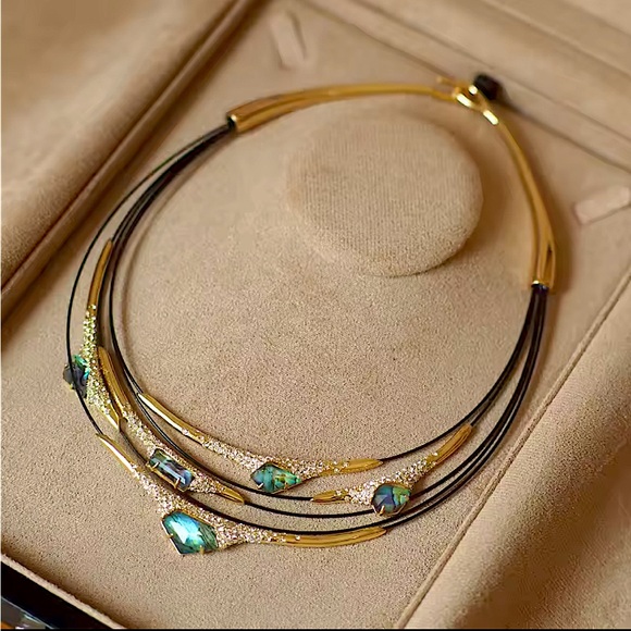 Alexis Bittar “Inspired” Crystal and Abalone Multistrand Collar Necklace - Picture 1 of 9